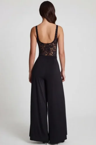 Pantaloni a vita media e gamba larga in jersey morbido Zafira, colore nero