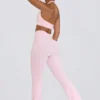 Pantaloni a zampa arricciati in jersey spazzolato rosa pallido melange Pantaloni a zampa arricciati in jersey spazzolato rosa pallido melange