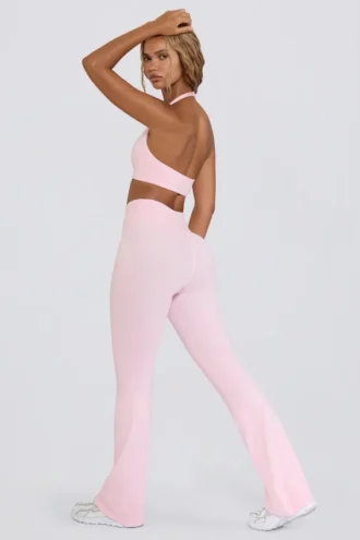 Pantaloni a zampa arricciati in jersey spazzolato rosa pallido melange Pantaloni a zampa arricciati in jersey spazzolato rosa pallido melange