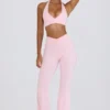 Pantaloni a zampa arricciati in jersey spazzolato rosa pallido melange Pantaloni a zampa arricciati in jersey spazzolato rosa pallido melange