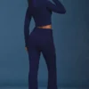 Pantaloni a zampa con risvolto in maglia a trecce blu navy Pantaloni a zampa con risvolto in maglia a trecce blu navy