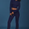 Pantaloni a zampa con risvolto in maglia a trecce blu navy Pantaloni a zampa con risvolto in maglia a trecce blu navy