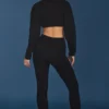 Pantaloni a zampa con risvolto in maglia a trecce, colore nero Pantaloni a zampa con risvolto in maglia a trecce, colore nero