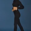 Pantaloni a zampa con risvolto in maglia a trecce, colore nero Pantaloni a zampa con risvolto in maglia a trecce, colore nero