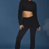 Pantaloni a zampa con risvolto in maglia a trecce, colore nero Pantaloni a zampa con risvolto in maglia a trecce, colore nero