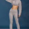 Pantaloni a zampa con risvolto in maglia a trecce, grigio melange Pantaloni a zampa con risvolto in maglia a trecce, grigio melange
