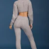 Pantaloni a zampa con risvolto in maglia a trecce, grigio melange Pantaloni a zampa con risvolto in maglia a trecce, grigio melange