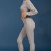 Pantaloni a zampa con risvolto in maglia a trecce, grigio melange Pantaloni a zampa con risvolto in maglia a trecce, grigio melange