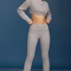 Pantaloni a zampa con risvolto in maglia a trecce, grigio melange Pantaloni a zampa con risvolto in maglia a trecce, grigio melange