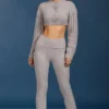 Pantaloni a zampa con risvolto in maglia a trecce, grigio melange Pantaloni a zampa con risvolto in maglia a trecce, grigio melange