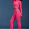 Pantaloni a zampa con risvolto in maglia a trecce rosa shocking Pantaloni a zampa con risvolto in maglia a trecce rosa shocking