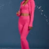 Pantaloni a zampa con risvolto in maglia a trecce rosa shocking Pantaloni a zampa con risvolto in maglia a trecce rosa shocking
