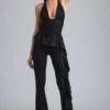 Pantaloni a zampa con volant metallizzati Reese in nero Pantaloni a zampa con volant metallizzati Reese in nero