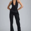 Pantaloni a zampa con volant metallizzati Reese in nero Pantaloni a zampa con volant metallizzati Reese in nero