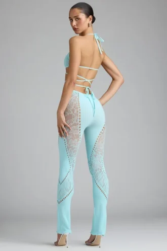 Pantaloni a zampa di elefante a vita media con decorazioni Stevie in blu ghiaccio