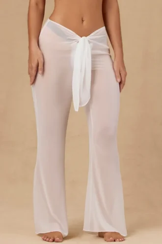 Pantaloni a zampa larga con lacci sul davanti Hydra in bianco