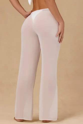Pantaloni a zampa larga con lacci sul davanti Hydra in bianco