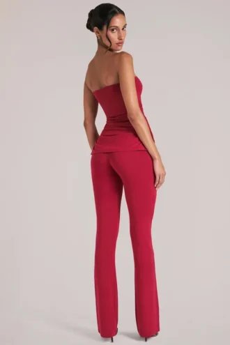 Pantaloni aderenti a vita media Lumi  in rosso ciliegia