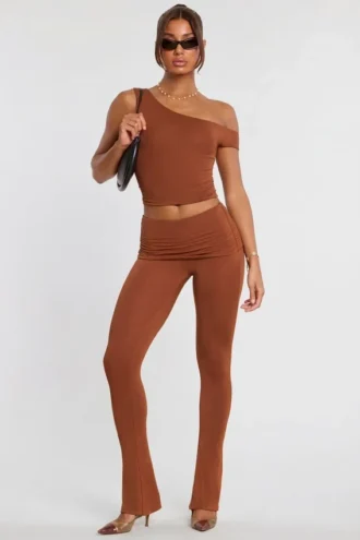 Pantaloni Anona a vita media in misto modal e cashmere color castagna