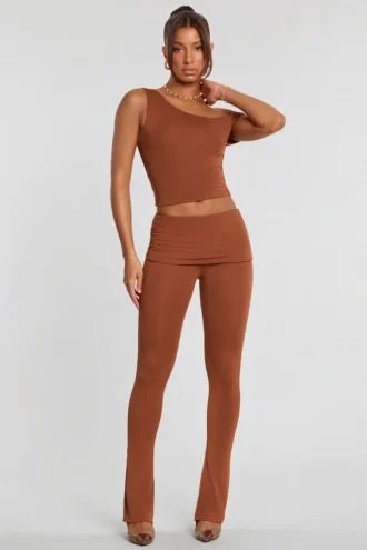 Pantaloni Anona a vita media in misto modal e cashmere color castagna