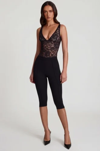 Pantaloni capri cropped in jersey Ponte Giuliana, colore nero