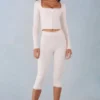 Pantaloni capri Selene in maglia a vita media, colore avorio Pantaloni capri Selene in maglia a vita media, colore avorio