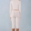 Pantaloni capri Selene in maglia a vita media, colore avorio Pantaloni capri Selene in maglia a vita media, colore avorio