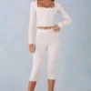 Pantaloni capri Selene in maglia a vita media, colore avorio Pantaloni capri Selene in maglia a vita media, colore avorio