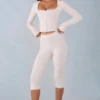 Pantaloni capri Selene in maglia a vita media, colore avorio Pantaloni capri Selene in maglia a vita media, colore avorio