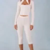 Pantaloni capri Selene in maglia a vita media, colore avorio Pantaloni capri Selene in maglia a vita media, colore avorio