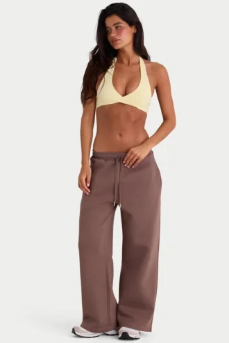Pantaloni da jogging a gamba larga in jersey spazzolato color cacao