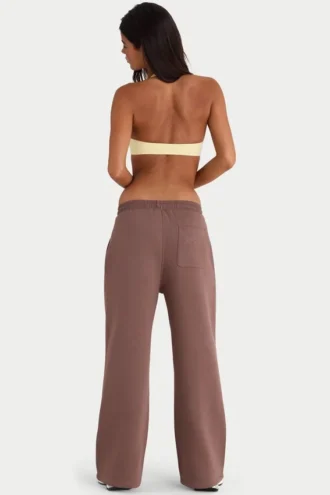 Pantaloni da jogging a gamba larga in jersey spazzolato color cacao