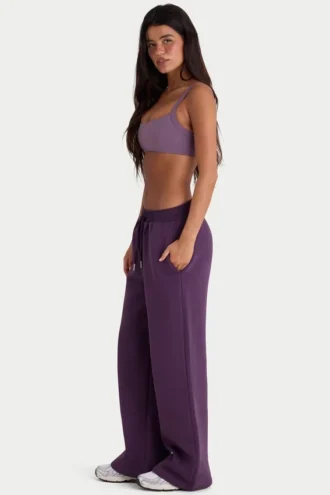 Pantaloni da jogging a gamba larga in jersey spazzolato color prugna