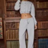 Pantaloni da jogging a gamba larga in jersey spazzolato grigio melange Pantaloni da jogging a gamba larga in jersey spazzolato grigio melange