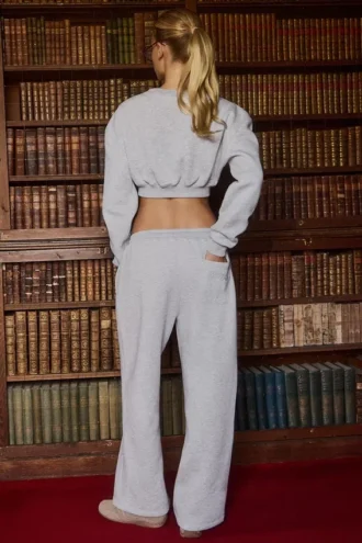 Pantaloni da jogging a gamba larga in jersey spazzolato grigio melange
