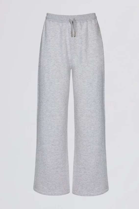 Pantaloni da jogging a gamba larga in jersey spazzolato grigio melange Pantaloni da jogging a gamba larga in jersey spazzolato grigio melange