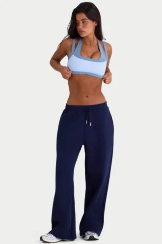 Pantaloni da jogging a gamba larga in jersey spazzolato in blu navy classico