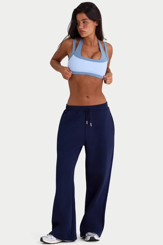 Pantaloni da jogging a gamba larga in jersey spazzolato in blu navy classico Pantaloni da jogging a gamba larga in jersey spazzolato in blu navy classico