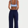 Pantaloni da jogging a gamba larga in jersey spazzolato in blu navy classico Pantaloni da jogging a gamba larga in jersey spazzolato in blu navy classico