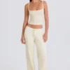 Pantaloni da jogging a gamba larga in maglia a costine color crema Pantaloni da jogging a gamba larga in maglia a costine color crema