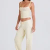 Pantaloni da jogging a gamba larga in maglia a costine color crema Pantaloni da jogging a gamba larga in maglia a costine color crema