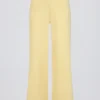 Pantaloni da jogging a gamba larga in maglia a costine color limone Pantaloni da jogging a gamba larga in maglia a costine color limone