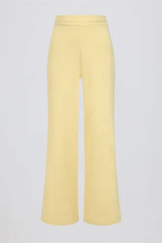 Pantaloni da jogging a gamba larga in maglia a costine color limone