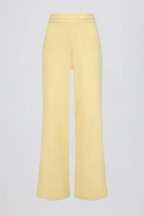 Pantaloni da jogging a gamba larga in maglia a costine color limone Pantaloni da jogging a gamba larga in maglia a costine color limone