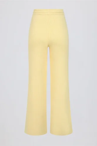 Pantaloni da jogging a gamba larga in maglia a costine color limone