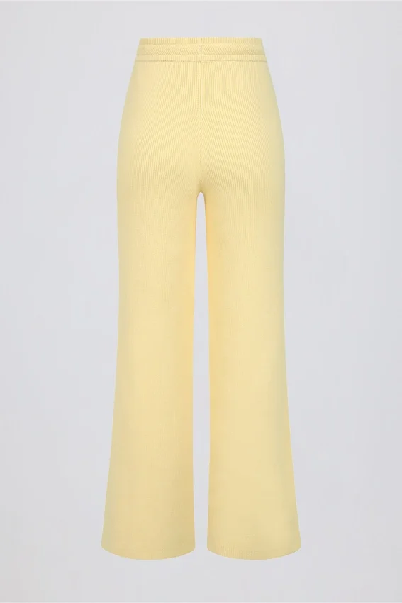 Pantaloni da jogging a gamba larga in maglia a costine color limone Pantaloni da jogging a gamba larga in maglia a costine color limone