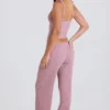 Pantaloni da jogging a gamba larga in maglia a costine color malva Pantaloni da jogging a gamba larga in maglia a costine color malva