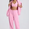 Pantaloni da jogging a vita media e gamba larga in morbido jersey di cotone, colore rosa confetto Pantaloni da jogging a vita media e gamba larga in morbido jersey di cotone, colore rosa confetto
