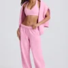 Pantaloni da jogging a vita media e gamba larga in morbido jersey di cotone, colore rosa confetto Pantaloni da jogging a vita media e gamba larga in morbido jersey di cotone, colore rosa confetto
