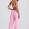 Pantaloni da jogging a vita media e gamba larga in morbido jersey di cotone, colore rosa confetto Pantaloni da jogging a vita media e gamba larga in morbido jersey di cotone, colore rosa confetto